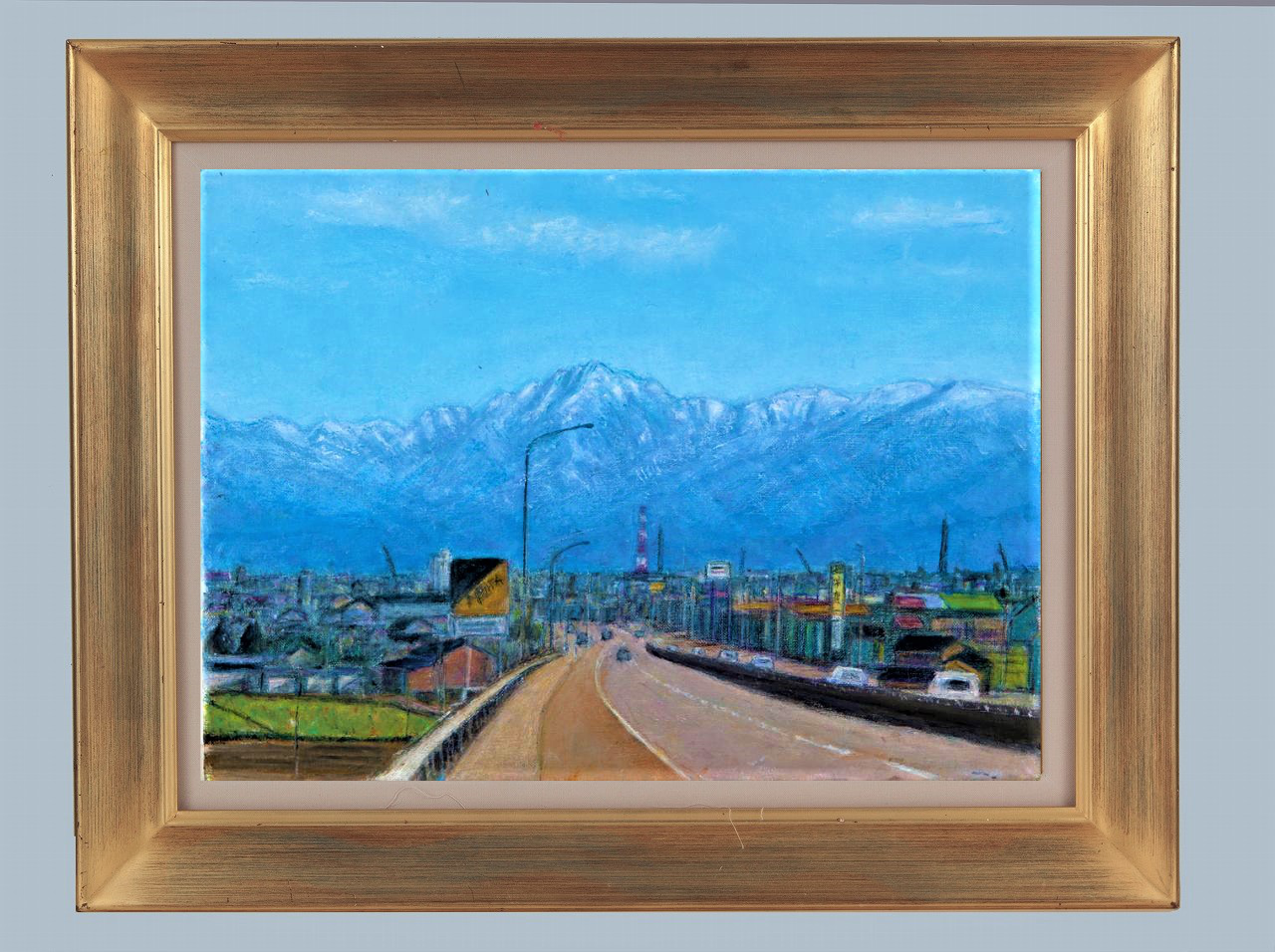 西田風景画商展 /[富山市より剱岳を見る] 45.5×33.3cm 額縁付き